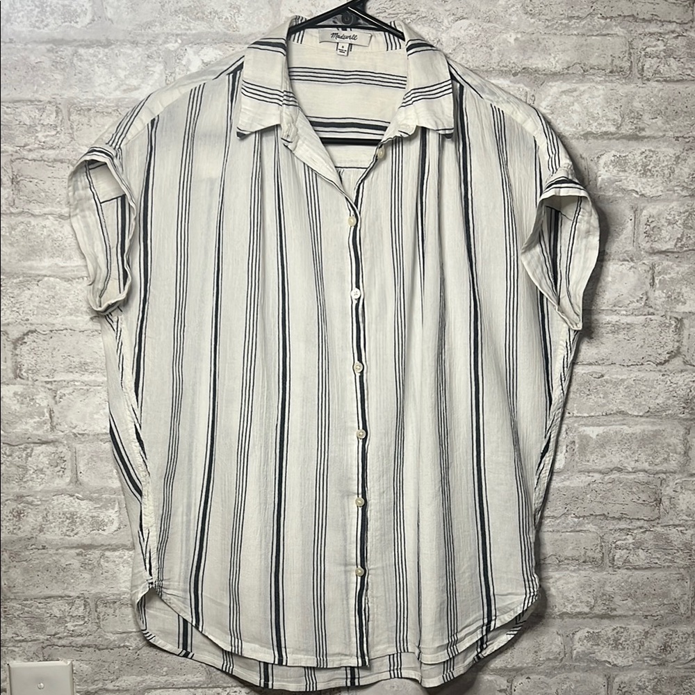 Oversized Madewell White and Blue Striped Shirt